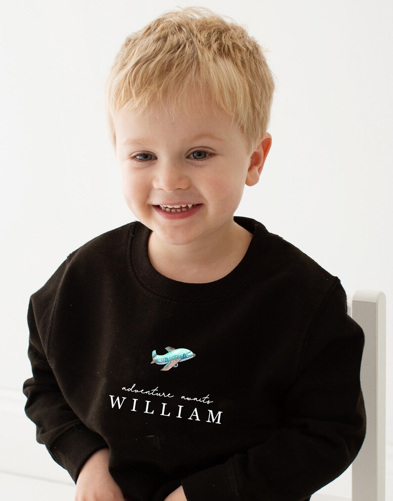 Personalised Holiday sweatshirt - Airport Outfit- First Time flyer - Aeroplane sweatshirt - Various Colours Any age Navy Grey Black image 2