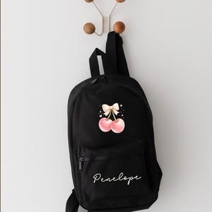 Personalised Girls Rucksack, Cherry Backpack, Toddler Nursery Bag, Custom Name Bag, School Back Pack zdjęcie 7