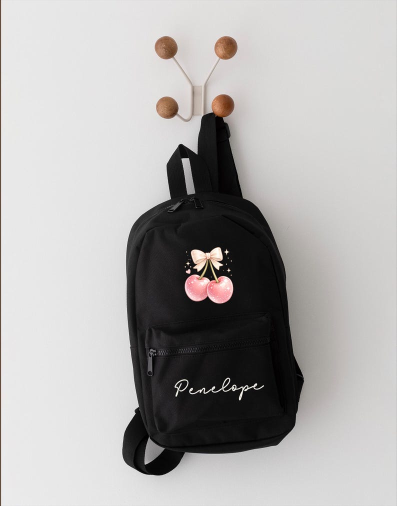 Personalised Girls Rucksack, Cherry Backpack, Toddler Nursery Bag, Custom Name Bag, School Back Pack zdjęcie 7
