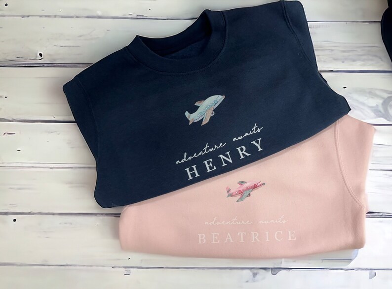 Personalised Holiday sweatshirt - Airport Outfit- First Time flyer - Aeroplane sweatshirt - Various Colours Any age Navy Grey Black image 7