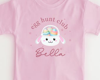 Personalised Easter T-shirt- Egg Hunt Club t-shirt - Easter gift - Boys- Girls- Kids- First Easter Top- Easter Egg Hunt T-shirt - PinkText
