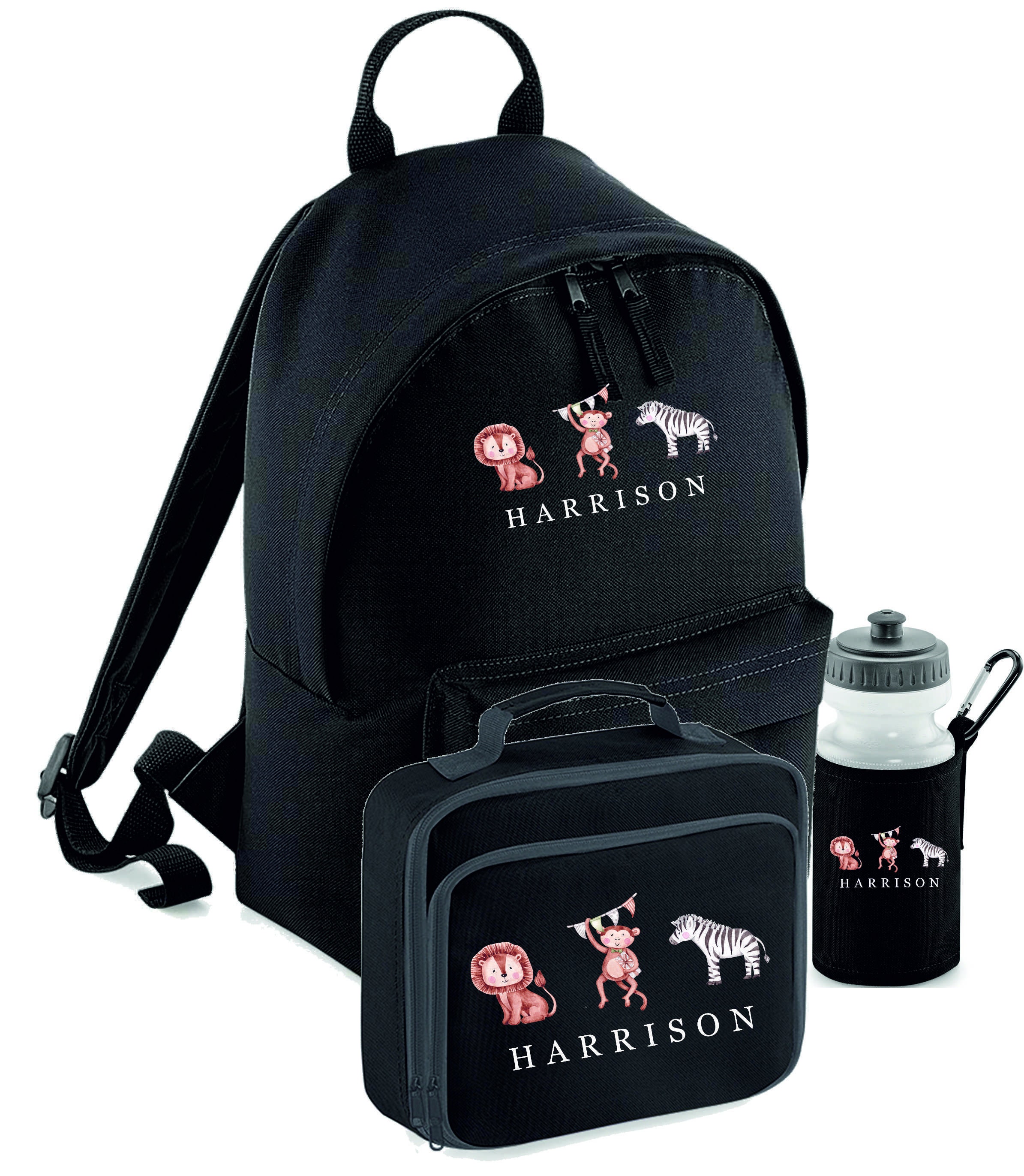 Animal Rucksack Personalised Safari Animals Name Backpack Set, Water Bottle - Rucksack ...