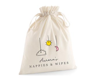 Personalised Baby Bag Organisers- Organic Cotton- Choice of words- Spare Clothes- Bibs- Nappies & Wipes - Hospital Bag- Nursery Bag- 3 sizes