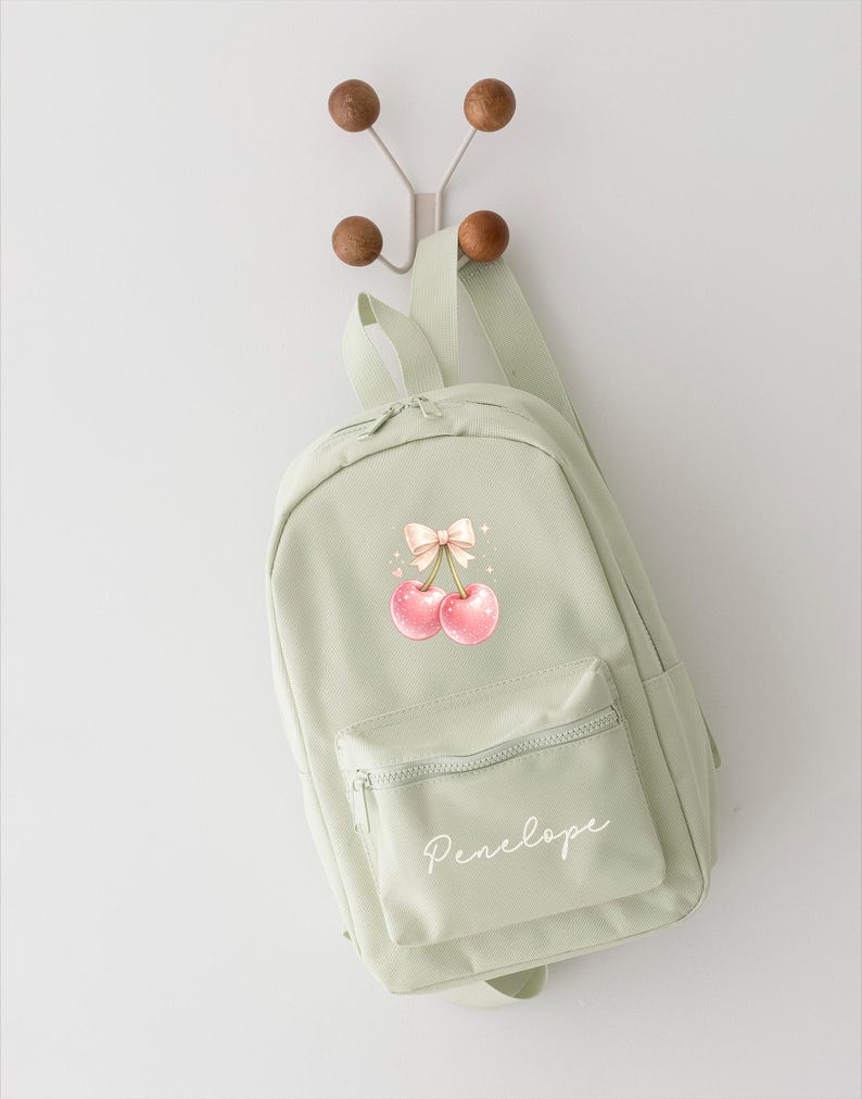 Personalised Girls Rucksack, Cherry Backpack, Toddler Nursery Bag, Custom Name Bag, School Back Pack zdjęcie 6