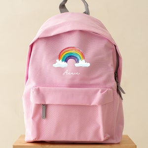 Personalised Rainbow, backpack colourful , themed fashionable subtle design school bag rucksack, available in two sizes, hobbies, clubs