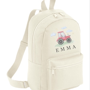 Sac à dos tracteur personnalisé, cartable, sac à dos pour tout-petits, retour à l'école pour enfants, tracteur rouge, ferme, plus de couleurs, cour de ferme, rouge