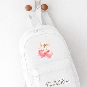 Personalised Girls Rucksack, Cherry Backpack, Toddler Nursery Bag, Custom Name Bag, School Back Pack zdjęcie 2