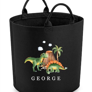 Personalised Dinosaur children&#39;s Toy tub, storage basket, Toy box, Baby shower gift, baby Nursery, Laundry basket, Dinosaur Volcano toy bag