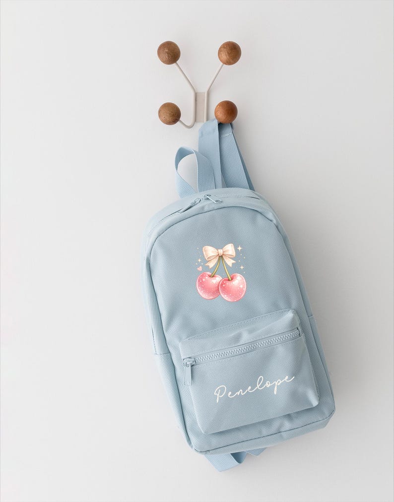 Personalised Girls Rucksack, Cherry Backpack, Toddler Nursery Bag, Custom Name Bag, School Back Pack zdjęcie 10