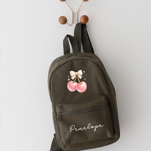 Personalised Girls Rucksack, Cherry Backpack, Toddler Nursery Bag, Custom Name Bag, School Back Pack zdjęcie 9