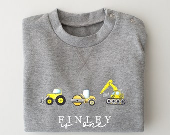 Personalised Children's Birthday sweatshirt - Construction - Diggers - Trucks - Any Age Various colours Boys Girls