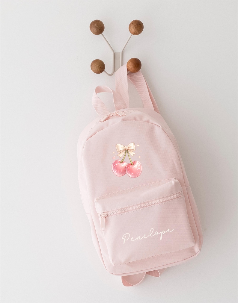 Personalised Girls Rucksack, Cherry Backpack, Toddler Nursery Bag, Custom Name Bag, School Back Pack zdjęcie 13