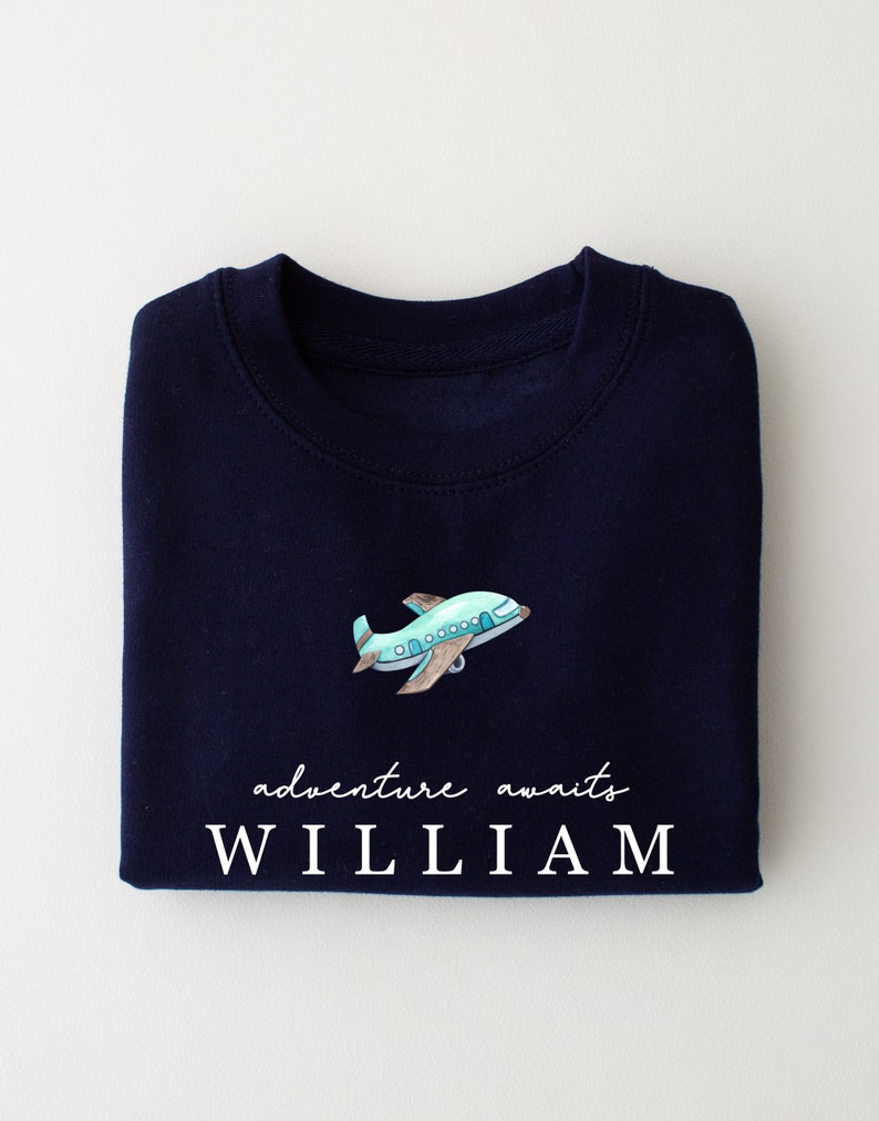 Personalised Holiday sweatshirt - Airport Outfit- First Time flyer - Aeroplane sweatshirt - Various Colours Any age Navy Grey Black image 5