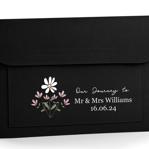 Personalised Wedding journey flowers document folder, all your wedding plans in one keepsake folder notes name and date for that special day