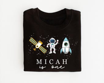 Personalised Space T-Shirt- Astronaut tshirt - Children's Birthday top- Any Age- Various colours -  Kids Top -Space rockets- 1st birthday