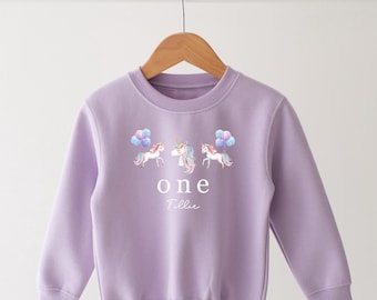 Personalised Unicorn Birthday Sweatshirt  - Birthday Balloons - Any Age - Sweatshirt Top - Various Colours - Birthday Girl - 1st 2nd 3rd etc