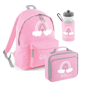 Ensemble scolaire personnalisé pour chambre d'enfant, arc-en-ciel, bouteille d'eau, glacière, boîte à sandwich, ensemble scolaire pour filles et garçons, rose arc-en-ciel, taille JUNIOR