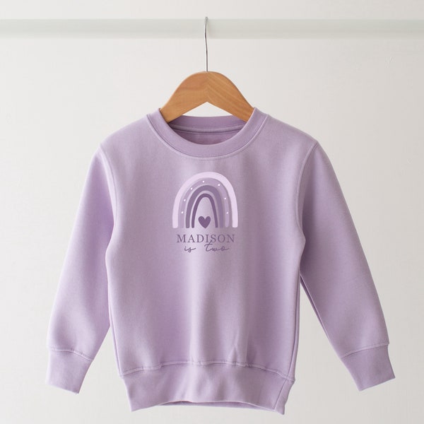 Personalised Children's Birthday sweatshirt -Lilac rainbow - Any Age Girls birthday sweatshirt