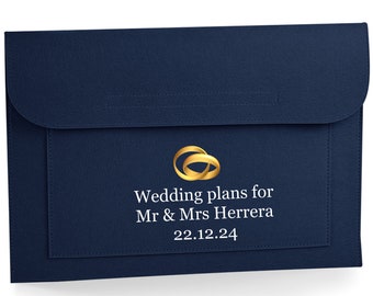 Personalised Wedding Plans rings document folder, all your wedding plans in one keepsake folder notes name and date for that special day