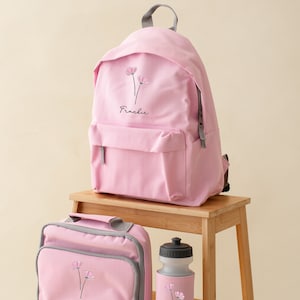 Ensemble sac à dos à fleurs personnalisé, bouteille d'eau - sac à dos, 2 tailles - boîte à sandwich - Ensemble scolaire filles garçons - Fleurs, ensemble scolaire, ensemble de loisirs