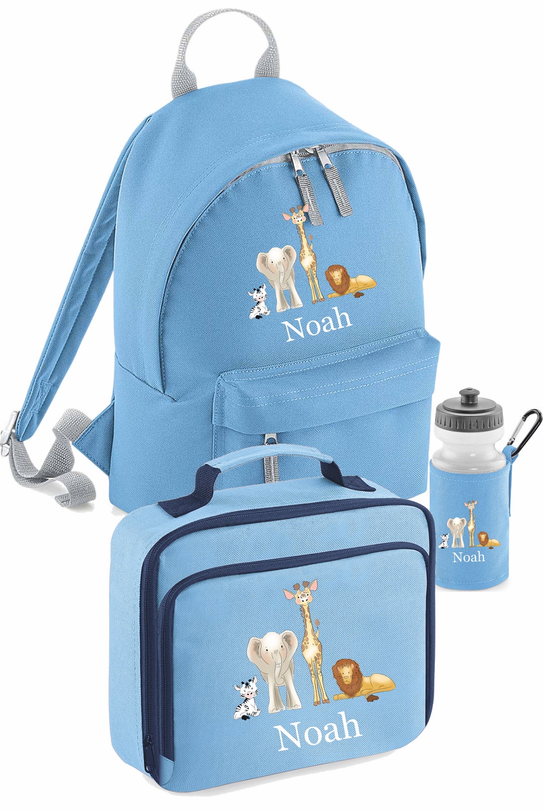 Animal Rucksack Personalised Safari Animals Backpack Set: Rucksack, Lunchbox & Water ...