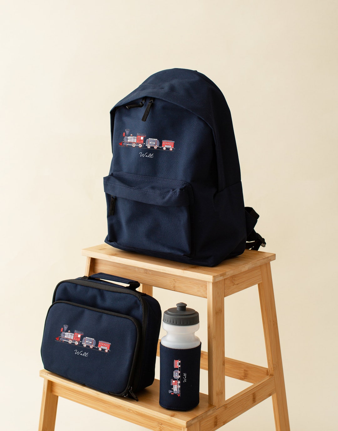 Personalised Train Backpack Set, Water Bottle - Rucksack, 2 Sizes ...