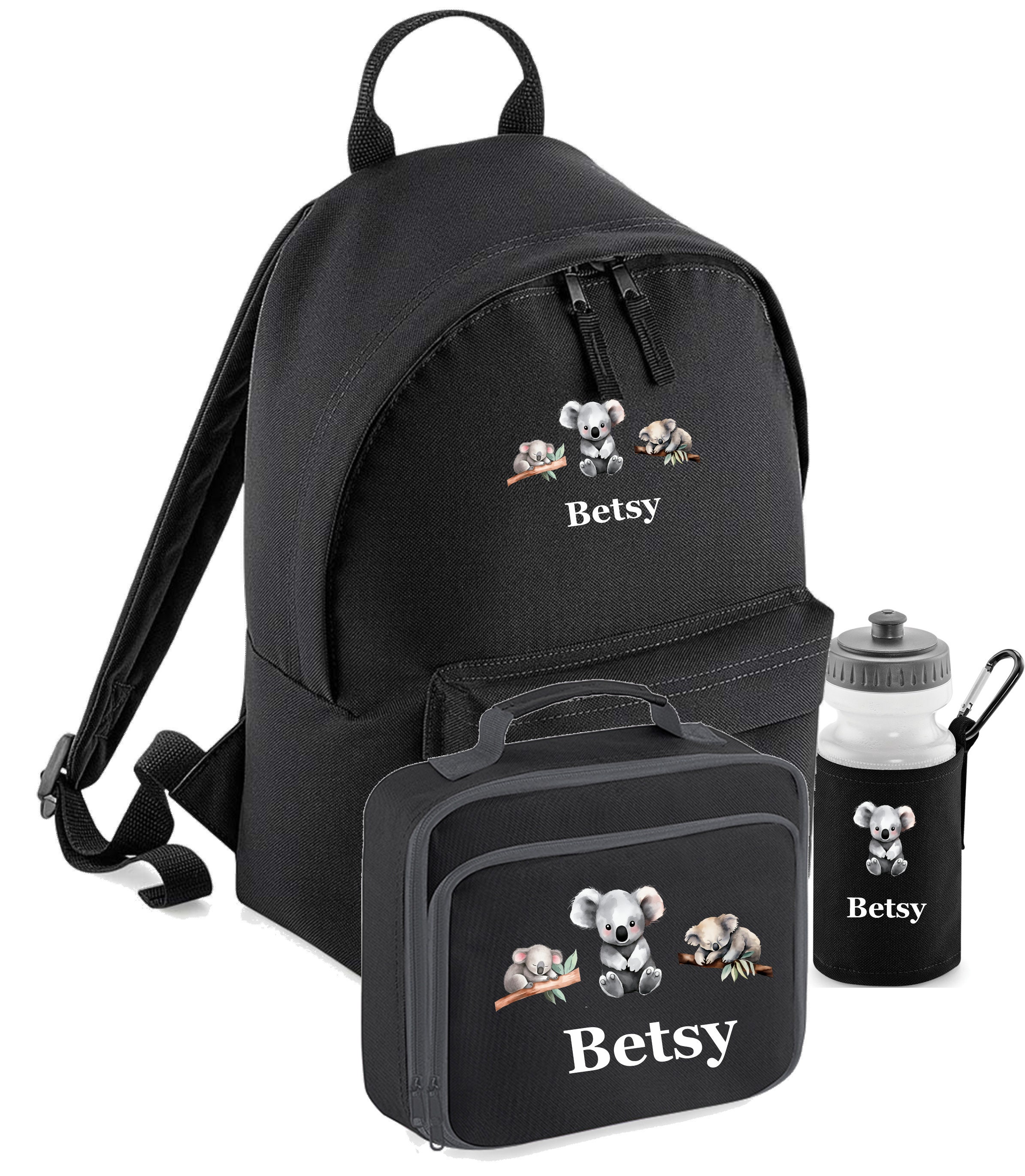 Personalised Koala Bear Backpack Set, Water Bottle