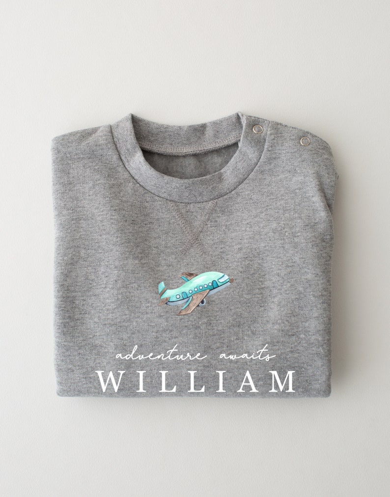 Personalised Holiday sweatshirt - Airport Outfit- First Time flyer - Aeroplane sweatshirt - Various Colours Any age Navy Grey Black image 6