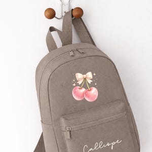 Personalised Girls Rucksack, Cherry Backpack, Toddler Nursery Bag, Custom Name Bag, School Back Pack zdjęcie 3