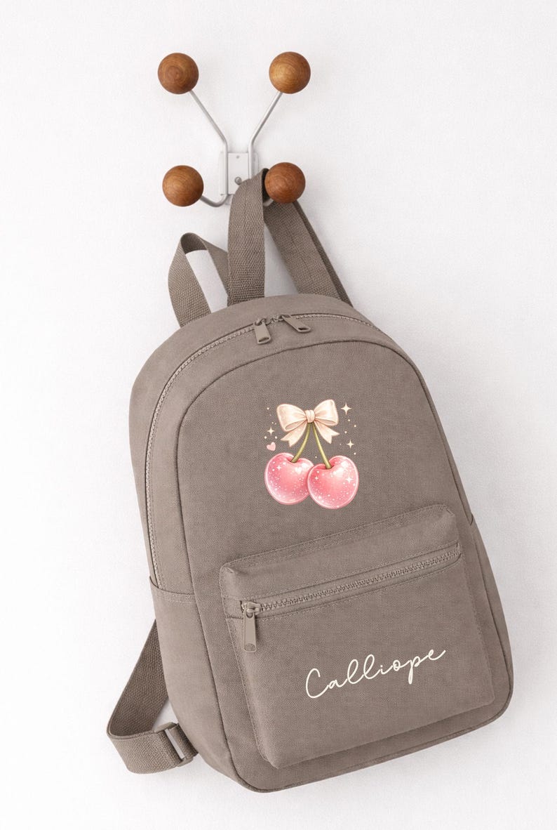 Personalised Girls Rucksack, Cherry Backpack, Toddler Nursery Bag, Custom Name Bag, School Back Pack zdjęcie 3
