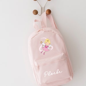 Sac à dos personnalisé pour enfants cartable d'école pour la rentrée des tout-petits, puéricultrice fée, choix de couleurs rose lilas menthe