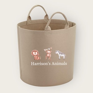 Personalised Safari children&#39;s Toy tub, storage basket, Toy box, Baby shower gift, baby Nursery, Laundry basket, Safari Animals toy bag