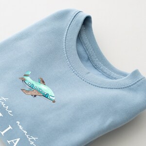 Personalised Holiday sweatshirt - Airport Outfit- First Time flyer - Aeroplane sweatshirt - Pale blue and white bild 4