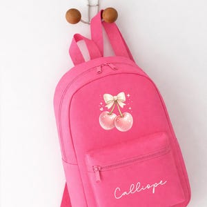 Personalised Girls Rucksack, Cherry Backpack, Toddler Nursery Bag, Custom Name Bag, School Back Pack zdjęcie 5