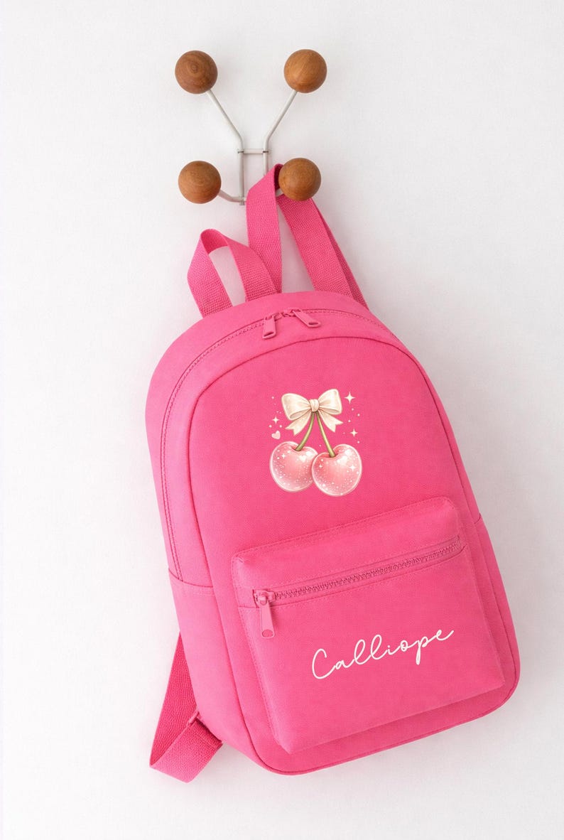 Personalised Girls Rucksack, Cherry Backpack, Toddler Nursery Bag, Custom Name Bag, School Back Pack zdjęcie 5