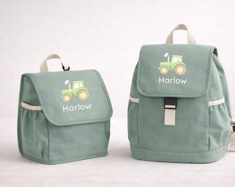 Personalised Tractor Backpack & Lunch Bag Set | Children’s Rucksack | Nursery School Bag | Custom Name Gift | Farm Backpack
