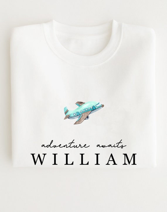 Personalised Holiday sweatshirt - Airport Outfit- First Time flyer - Aeroplane sweatshirt - Pale blue and white