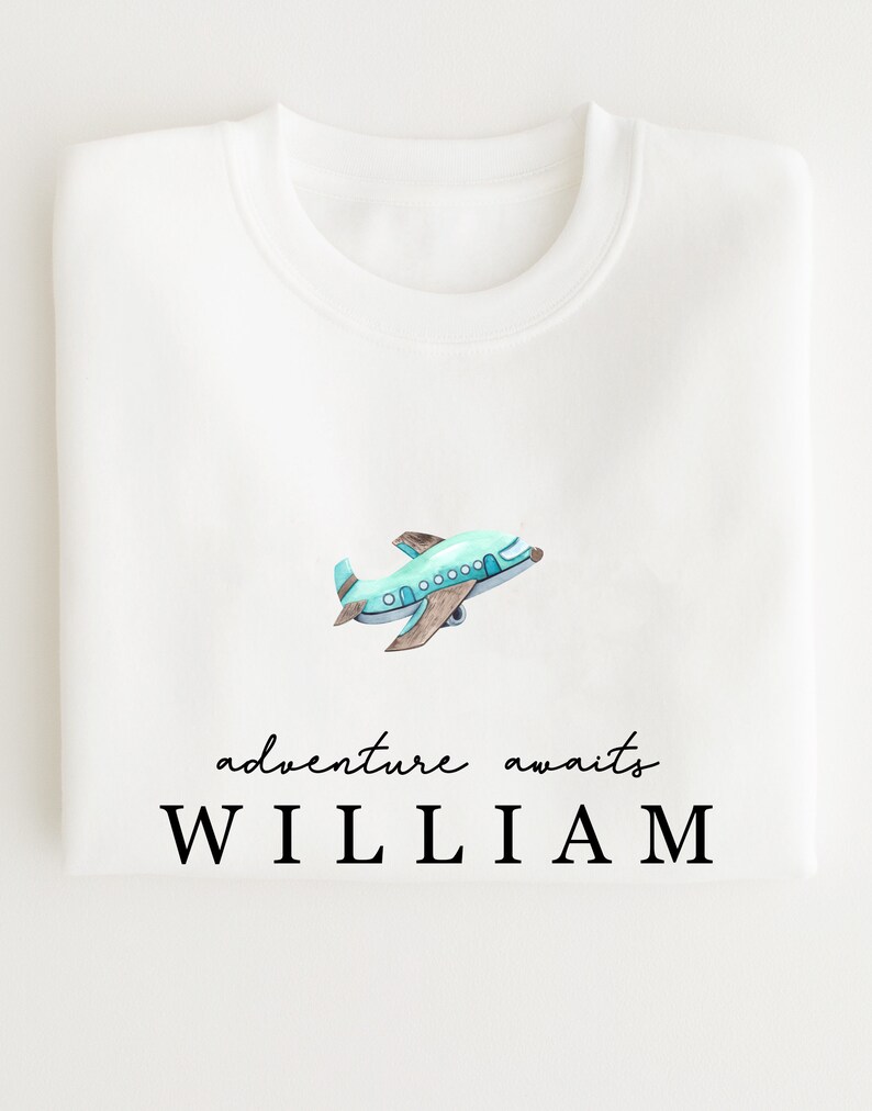 Personalised Holiday sweatshirt - Airport Outfit- First Time flyer - Aeroplane sweatshirt - Pale blue and white bild 1