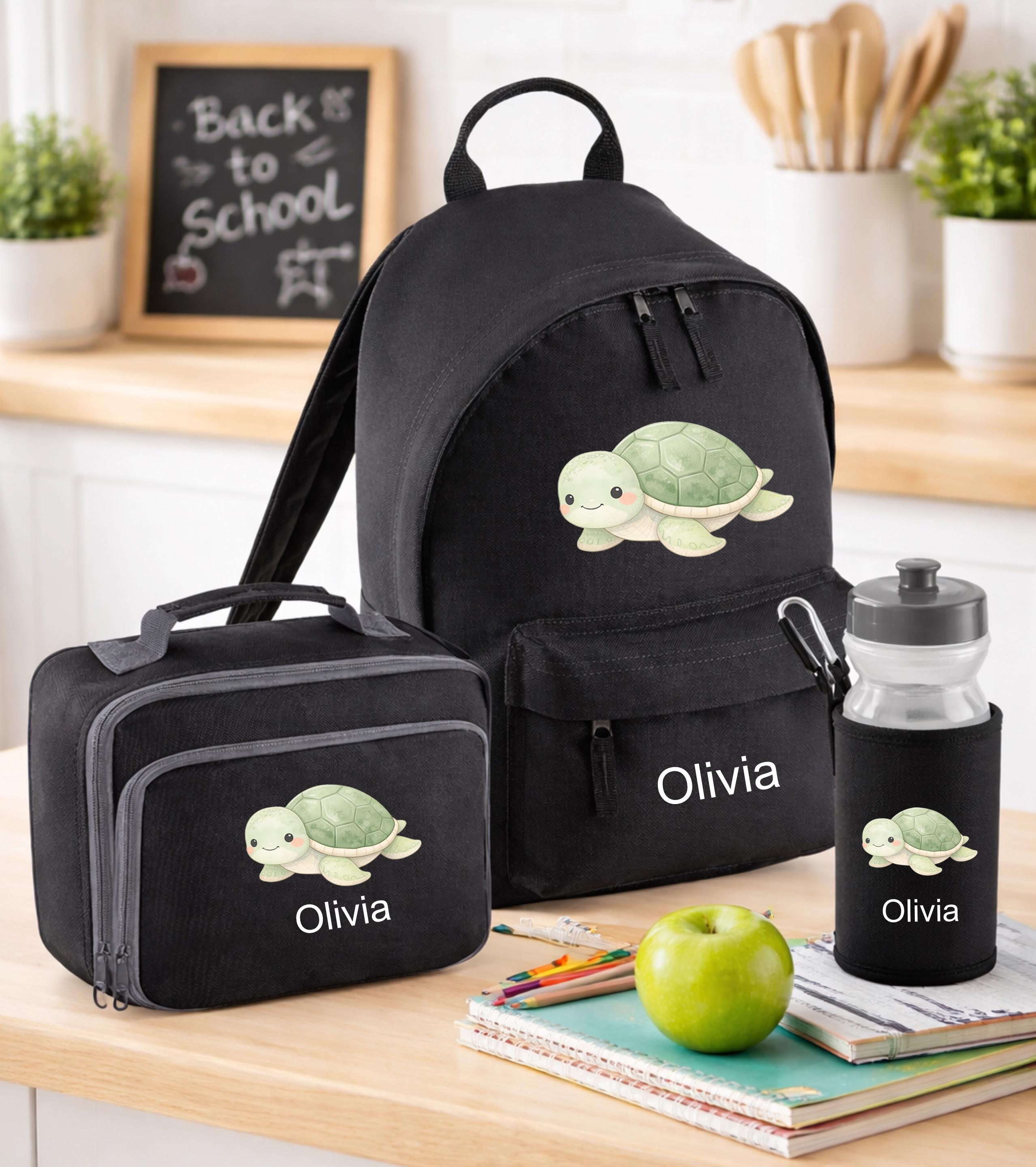 Personalised Turtle Backpack Name and Initial, Lunch Box, Water Bottle ...