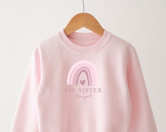 Personalised Big Sister Sweatshirt - Pink Rainbow - Girls sweatshirt top- Pink Sweatshirt Top New Baby