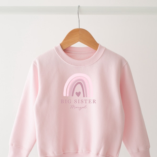 Personalisierte Big Sister Sweatshirt - Rosa Regenbogen - Mädchen Sweatshirt Top - Rosa Sweatshirt Top Neues Baby