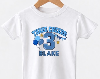 Personalised 3rd Birthday T-Shirt, Three Cheers Balloon & Bunting Design with Name