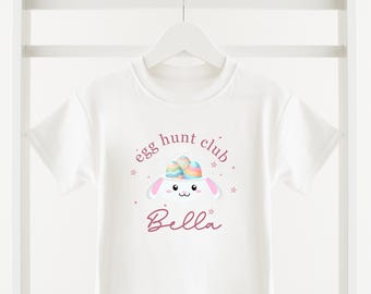 Personalised Easter T-shirt- Egg Hunt Club t-shirt - Easter gift - Boys- Girls- Kids- First Easter Top- Easter Egg Hunt T-shirt - PinkText