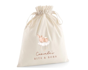 Personalised Baby Bag Organisers- Organic Cotton- Choice of words/size - Spare Clothes-Nappies & Wipes - Hospital Bag- Nursery Bag- Rabbit