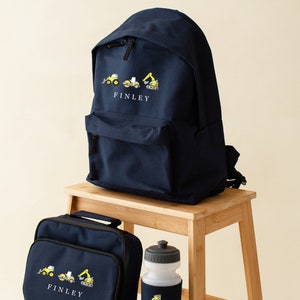 Ensemble de sac à dos de construction personnalisé, bouteille d'eau - sac à dos, 2 tailles - boîte à sandwich - kit école filles garçons - excavateur, kit hobby
