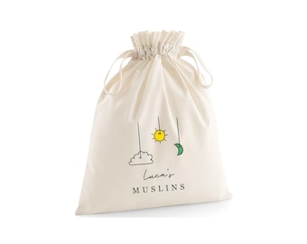 Personalised Baby Bag Organisers- Organic Cotton- Choice of words- Spare Clothes- Bibs- Nappies & Wipes - Hospital Bag- Nursery Bag- 3 sizes