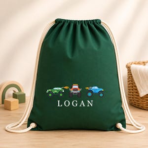 Personalised Monster Truck PE Bag | Custom Name | Drawstring Kit | School Sports | Kids Vehicle Theme