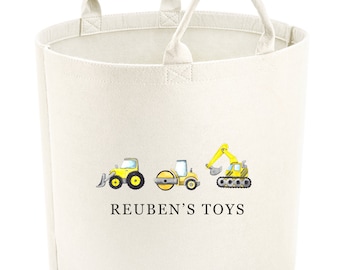 Personalised Construction Storage , Toy tub, Basket, Baby shower gift, Nursery Decor, Diggers