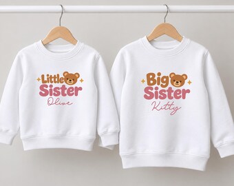 Big & Little Sister Teddy Bear Outfits – Personalised T-Shirt, Babygrow or Sweatshirt