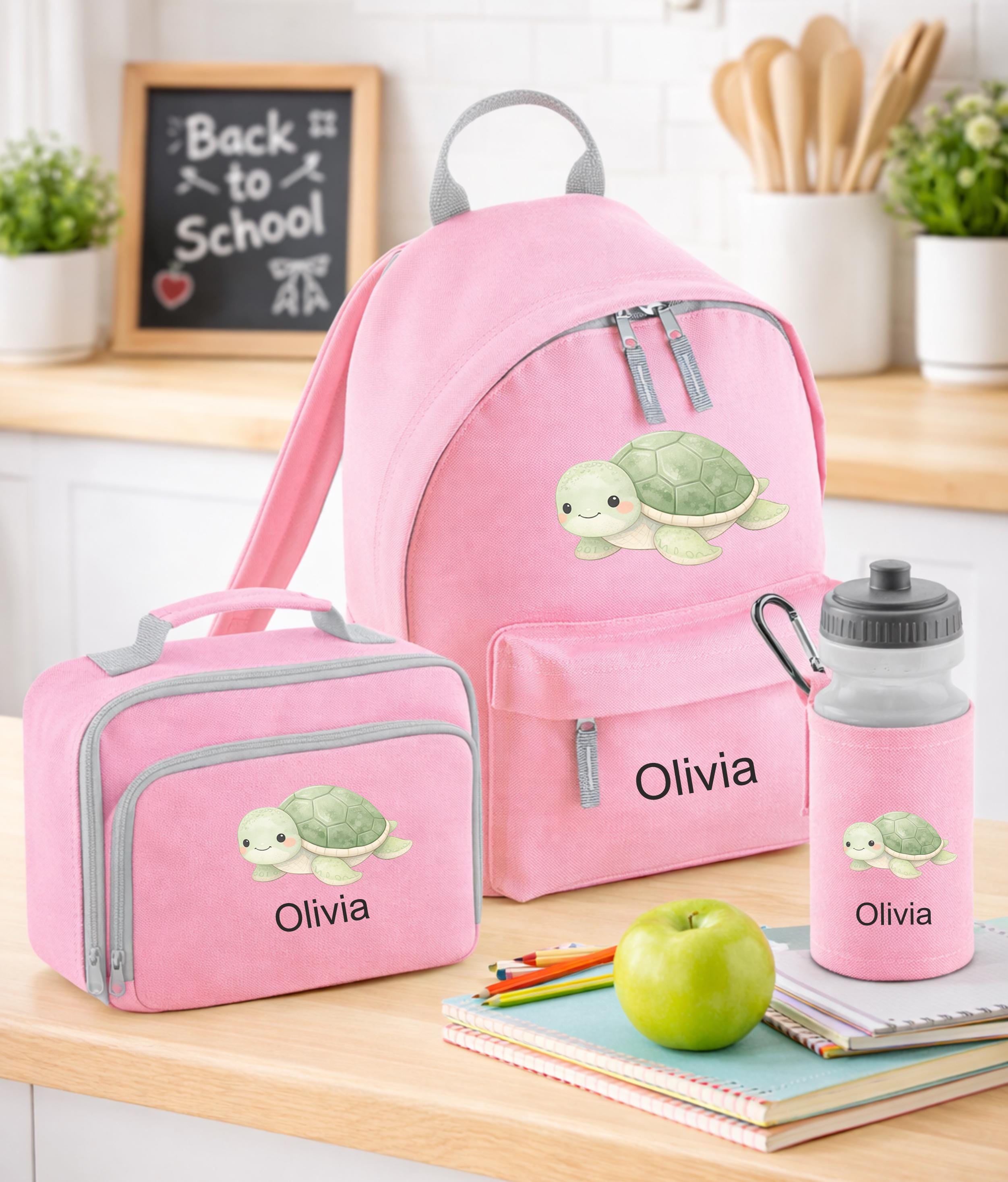 Personalised Turtle Backpack Name and Initial, Lunch Box, Water Bottle ...
